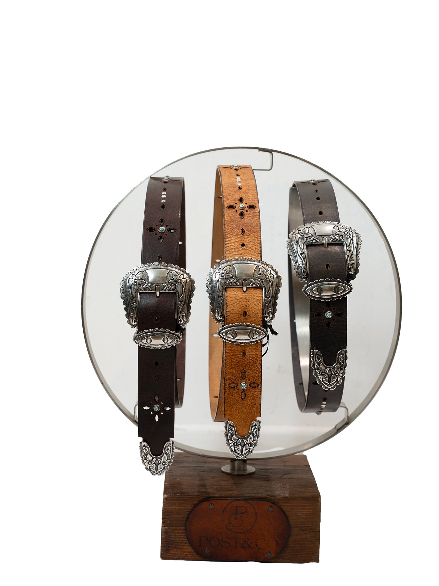 Post & Co - Ceinture en cuir avec pierres incrustées