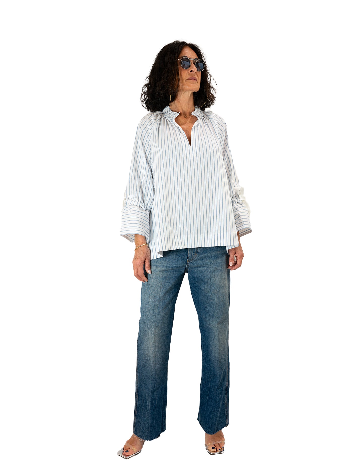 Hana San - Tunique blanche à rayures bleus