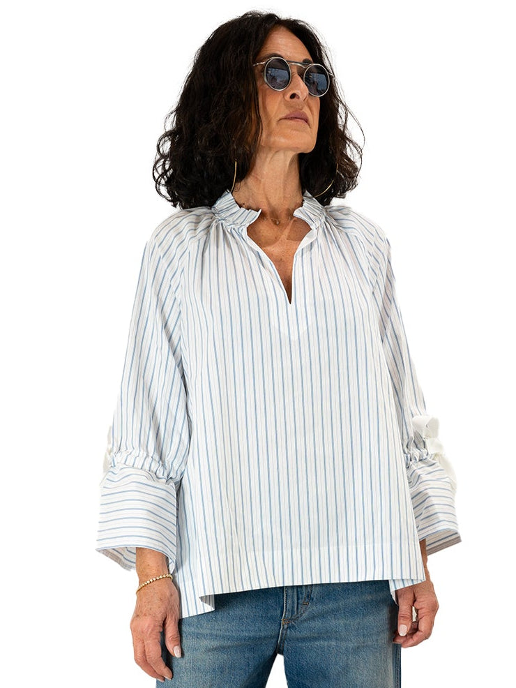 Hana San - Tunique blanche à rayures bleus